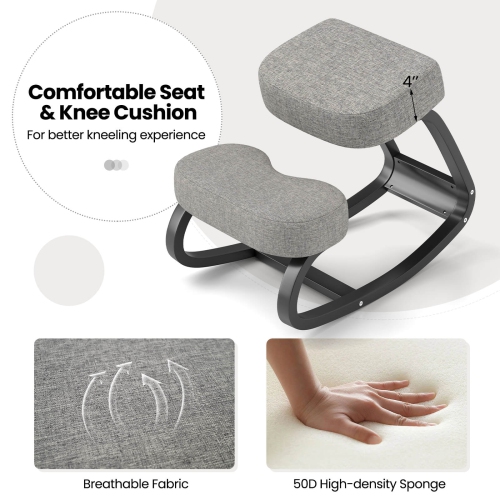 Costway 2 Pcs Rocking Kneeling Chair Ergonomic Posture Correcting Back Padded Cushion