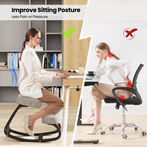 Costway 2 Pcs Rocking Kneeling Chair Ergonomic Posture Correcting Back Padded Cushion