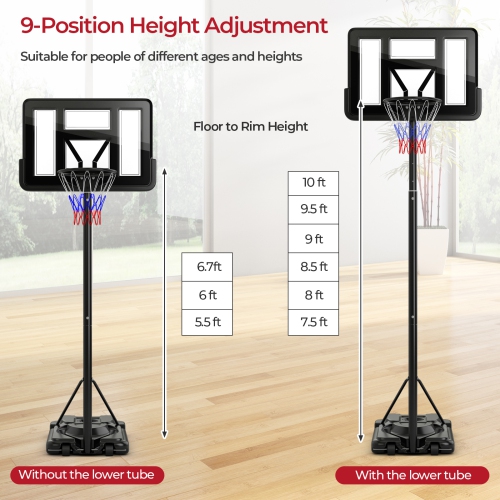 Goplus Portable Basketball Hoop 7.5-10FT Adjustable Basketball Goal System