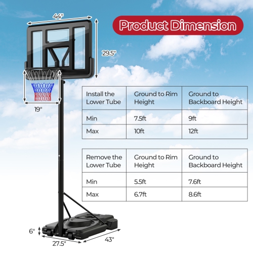 Goplus Portable Basketball Hoop 7.5-10FT Adjustable Basketball Goal System