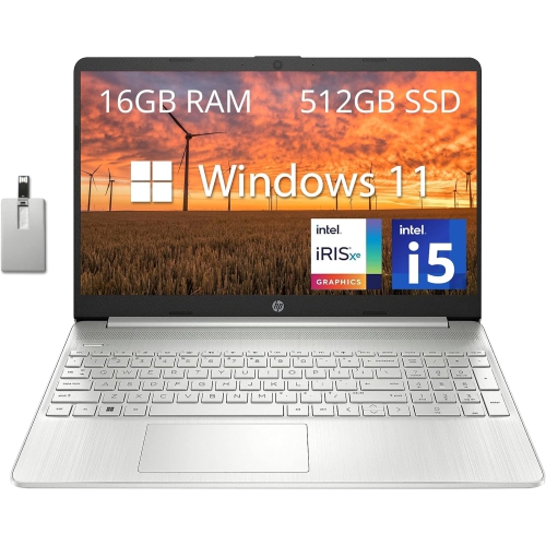 HP 15.6" FHD Laptop Computer, 11th Gen Intel Core i5-1135G7, 512GB PCIe SSD, 16GB DDR4 RAM, Intel Iris Xe Graphics, HD Webcam, Stereo Speakers, Windo