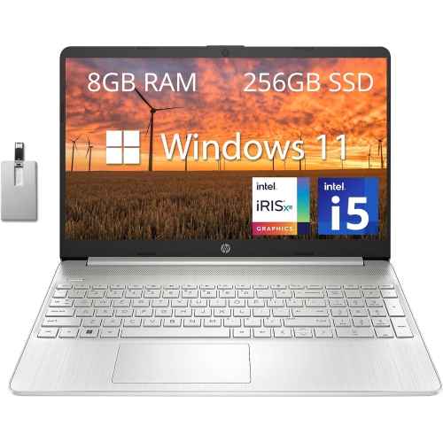 HP 15.6" FHD Laptop Computer, 11th Gen Intel Core i5-1135G7, 256GB PCIe SSD, 8GB DDR4 RAM, Intel Iris Xe Graphics, HD Webcam, Stereo Speakers, Window