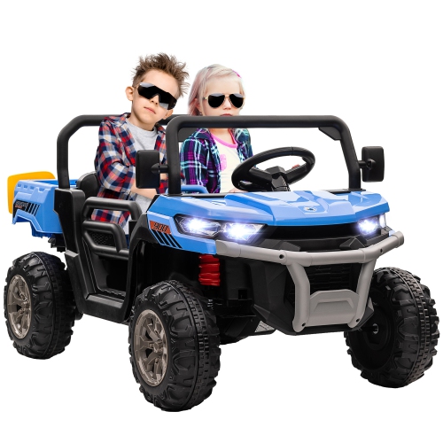Image 1 of 9.. Aosom 2-Seater Ride on Car, 12V 7AH Kids Electric Vehicle UTV, Dump Truck with Dump Bed and Shovel, Remote Control, 4 Spring Suspension, Music,