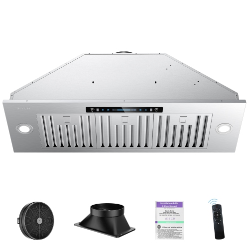 IKTCH -36" Convertible Built-In/Insert Range Hood with LED Lights - Stainless Steel