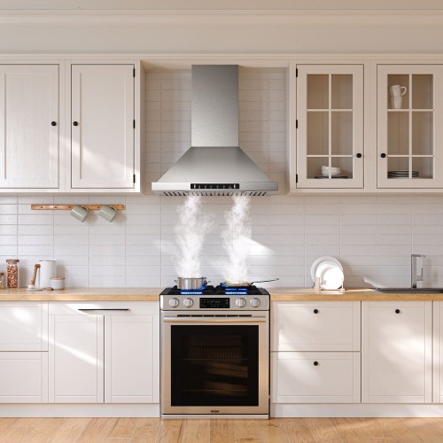 VIKIO 36 inch Ducted 980-CFM Recirculating Stainless steel Wall-Mounted Range Hood with Charcoal Filter