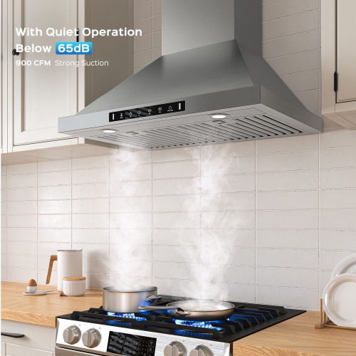 VIKIO 36 inch Ducted 980-CFM Recirculating Stainless steel Wall-Mounted Range Hood with Charcoal Filter