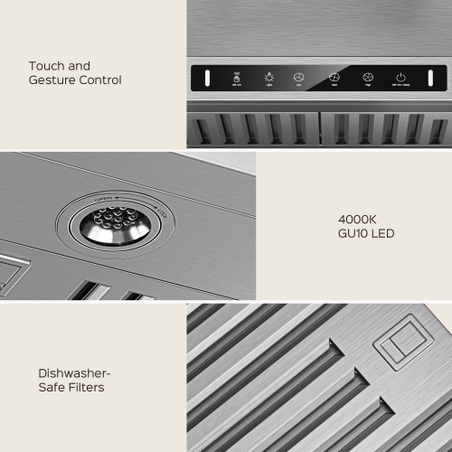 VIKIO 36 inch Ducted 980-CFM Recirculating Stainless steel Wall-Mounted Range Hood with Charcoal Filter