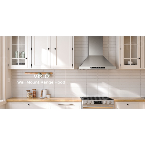 VIKIO 36 inch Ducted 980-CFM Recirculating Stainless steel Wall-Mounted Range Hood with Charcoal Filter