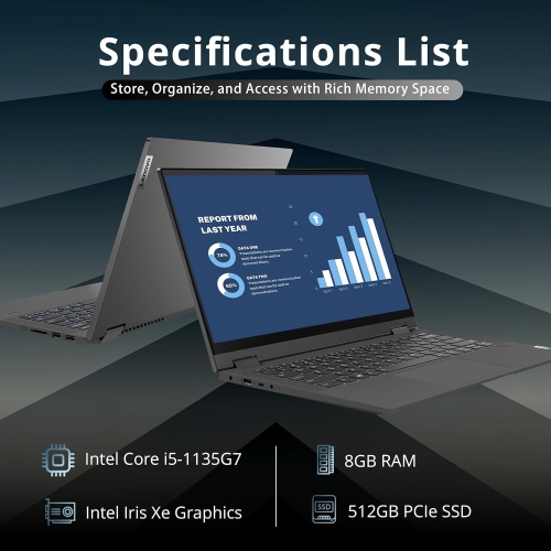 Lenovo IdeaPad Flex 5 15.6" FHD Touchscreen Laptop, Intel Core i5 1135G7,512GB PCle SSD, 8GB RAM, Intel Iris Xe Graphics, Fingerprint Reader, Gray,
