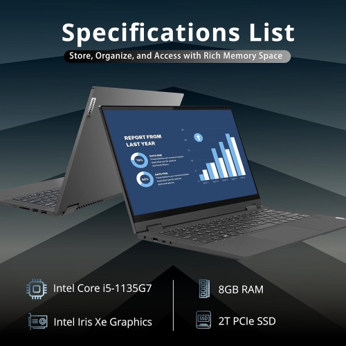 Lenovo IdeaPad Flex 5 15.6" FHD Touchscreen Laptop, Intel Core i5 1135G7, 2TB PCle SSD, 8GB RAM, Intel Iris Xe Graphics, Fingerprint Reader, Gray,