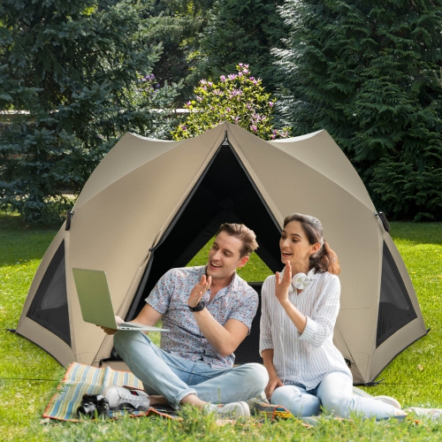 Costway Pop-up Camping Tent for 4/5/6 People with Rainfly Skylight 3 Doors 3 Windows