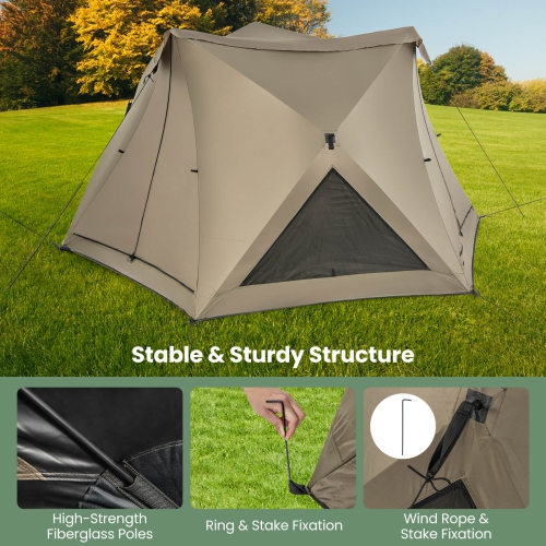 Costway Pop-up Camping Tent for 4/5/6 People with Rainfly Skylight 3 Doors 3 Windows