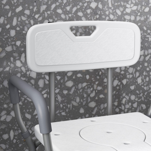 HOMCOM – Chaise de douche 3-en-1 avec dossier et accoudoirs, chaise percée réglable en hauteur, siège de toilette surélevé avec repose-pieds en