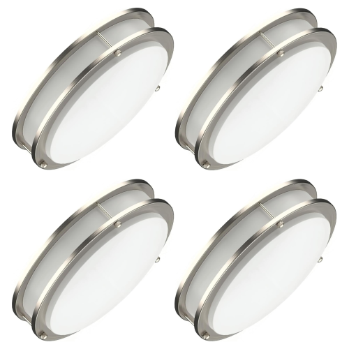 LED 12 Inch Flush Mount Ceiling Light, 15W 1200LM - Dimmable Ceiling Lamp, 3CCT Selectable, Brushed Nickel Light for Bedroom, Kitchen, Hallway (Pack