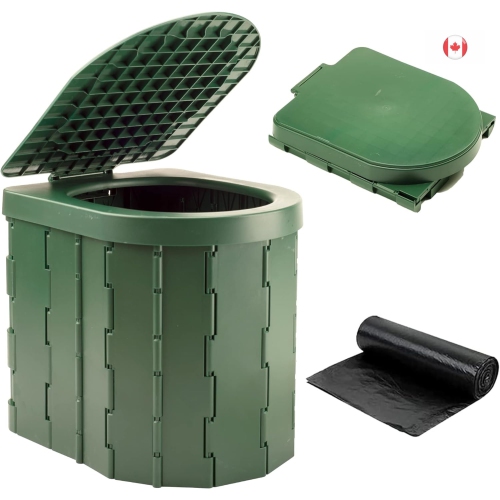 Portable Camping Toilet | Collapsible Toilet Bucket for Outdoor, Fishing, Campervan - Green