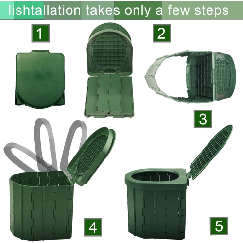 Portable Camping Toilet | Collapsible Toilet Bucket for Outdoor, Fishing, Campervan - Green