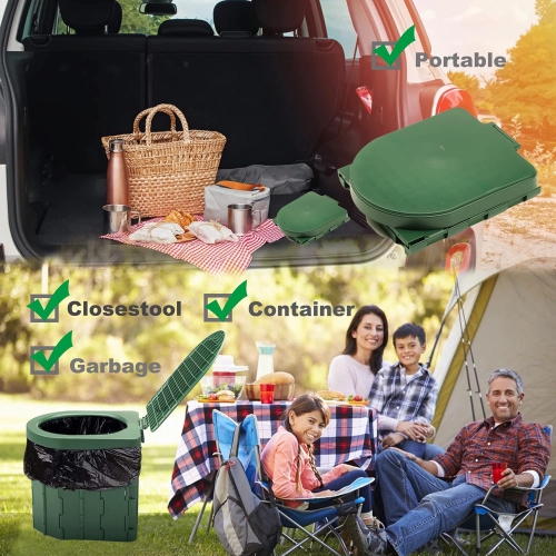 Portable Camping Toilet | Collapsible Toilet Bucket for Outdoor, Fishing, Campervan - Green