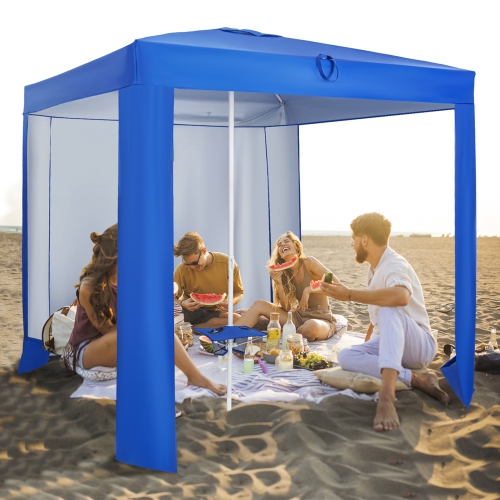Costway UPF 50+ Beach Tent 6.6ft x 6.6ft Beach Cabana with Folding Table, 5 Sandbags
