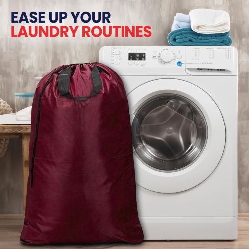 Canadian Linen Nylon Laundry Bags, XL 30"x40", 2 Pack, Drawstring Clothes Organizer Waterproof Fabric Durable Storage Bag Hamper, Red