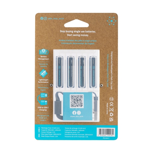 (4) piles rechargeables intelligentes USB AAA avec câble de chargement 4-en-1