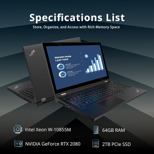 Lenovo ThinkPad T15g Gen 1 15.6" 4K Touchscreen Laptop, Intel Xeon W-10855M Processor, 2TB PCIe SSD, 64GB RAM, GEForce RTX2080, Black, Win 10 Pro,