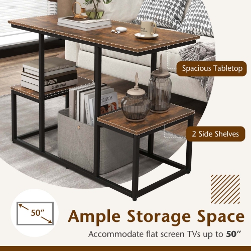 Costway Rustic TV Console Table for 50" TVs Industrial Sofa Table with Open Storage Shelves Rustic Brown