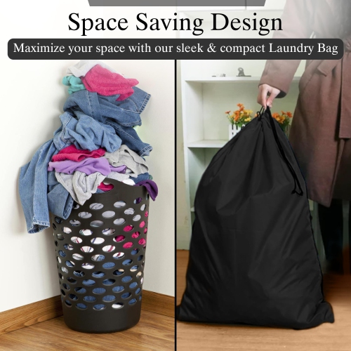 Canadian Linen Nylon Laundry Bags, XL 30"x40", 2 Pack, Drawstring Clothes Organizer Waterproof Fabric Durable Storage Bag Hamper, Grey + Blue