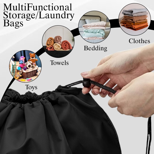 Canadian Linen Nylon Laundry Bags, XL 30"x40", 2 Pack, Drawstring Clothes Organizer Waterproof Fabric Durable Storage Bag Hamper, Grey + Blue