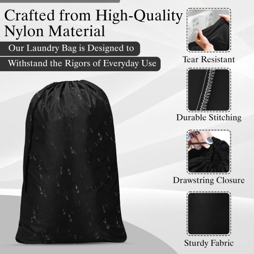 Canadian Linen Nylon Laundry Bags, XL 30"x40", 2 Pack, Drawstring Clothes Organizer Waterproof Fabric Durable Storage Bag Hamper, Grey + Blue