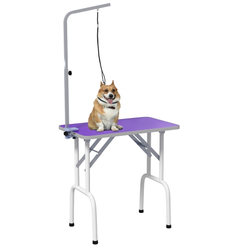 PawHut 32&nbsp;po – Table de toilettage pliable pour chiens de petite taille, table de toilettage pour chiens avec bras réglable, surface antidérapan