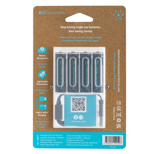 (4) piles intelligentes rechargeables USB AA avec câble de chargement 4-en-1