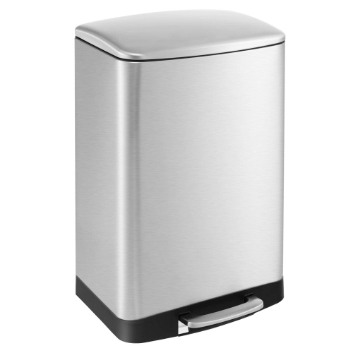 COSTWAY  Stainless Steel Trash Can, 13.2 Gal Garbage Can With Lid, Detachable Inner Pail