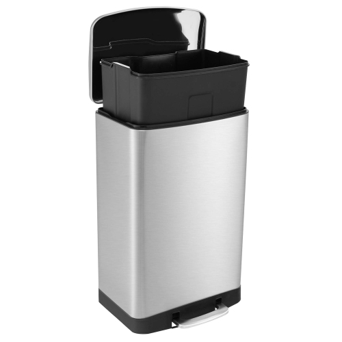 Costway Stainless Steel Trash Can, 13.2 Gal Garbage Can with Lid, Detachable Inner Pail