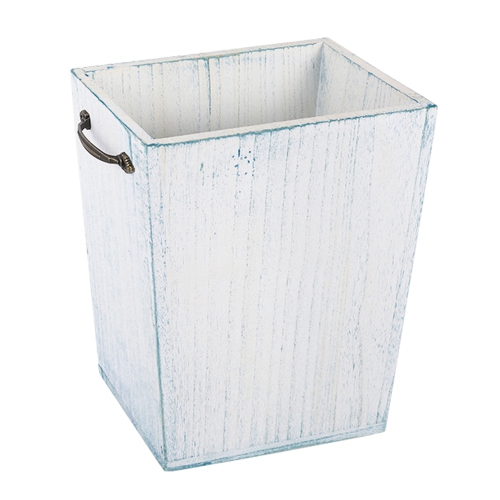 HIKOLAYAE  Wooden Bin, Rustic Farmhouse Style Small Square Bin for Living Room, Bedroom, Bathroom And Office (Blue And Whit）