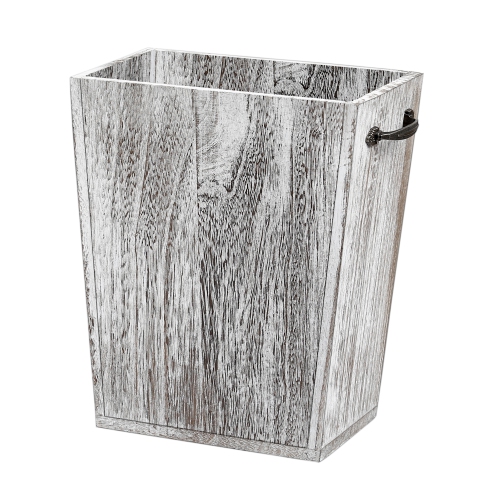 HIKOLAYAE  Wooden Bin, Rustic Farmhouse Style Small Square Bin for Living Room, Bedroom, Bathroom And Office (Distressed Colour)