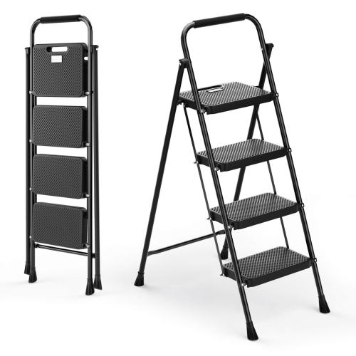 Goplus Folding Step Ladder Portable 4 Step Ladder with Safety Handrails & Anti-slip Pedals