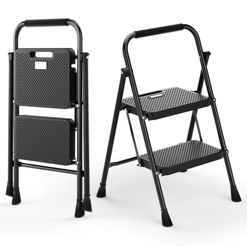 Goplus 2 Step Folding Step Ladder with Safety Handrails & Wide Anti-slip Pedals for Black