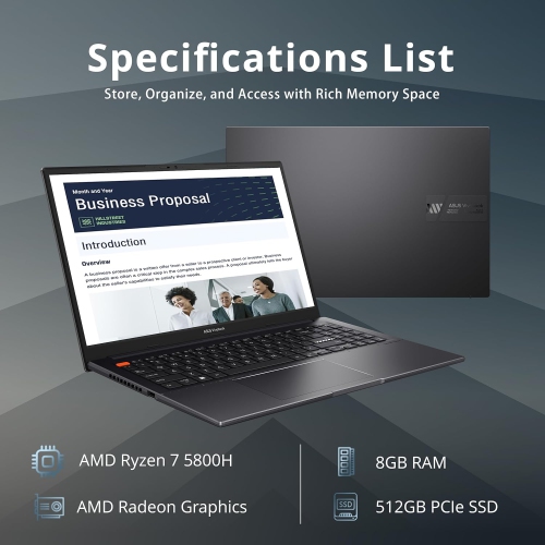 ASUS VivoBook S 15 Slim 15.6" FHD Laptop, AMD Ryzen 7 5800H, 512GB SSD, 8GB RAM, AMD Radeon Graphics, Windows 11 Home, Indie Black, 32GB Hotface USB