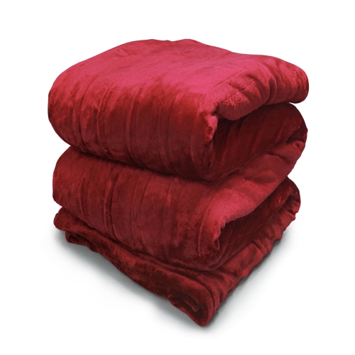 Couverture chauffante 2-en-1 SUMKEA, manette double, couverture amovible vers deux couvertures - velours rouge