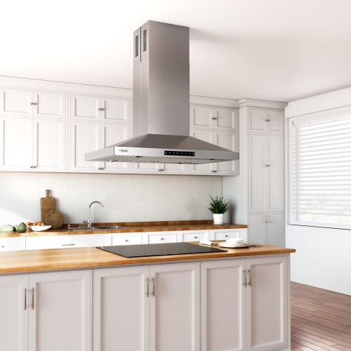 VIKIO 42 inch Convertible 380-CFM Stainless steel Island Range Hood with Charcoal Filter