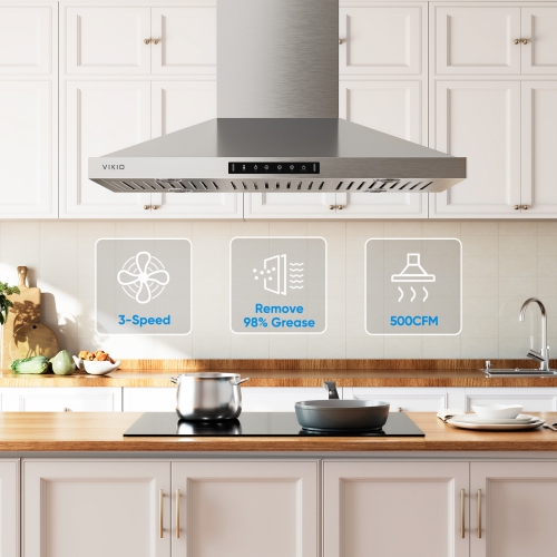 VIKIO 42 inch Convertible 380-CFM Stainless steel Island Range Hood with Charcoal Filter