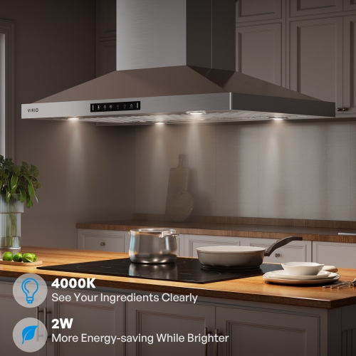 VIKIO 42 inch Convertible 380-CFM Stainless steel Island Range Hood with Charcoal Filter