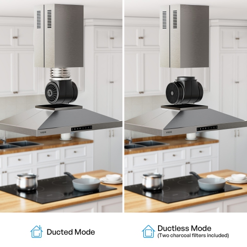 VIKIO 42 inch Convertible 380-CFM Stainless steel Island Range Hood with Charcoal Filter