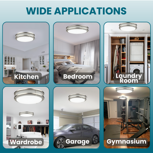 LED 15 Inch Flush Mount Ceiling Light, 15W 1200LM - Dimmable Ceiling Lamp, 3CCT Selectable, Brushed Nickel Light for Bedroom, Kitchen, Hallway (Pack