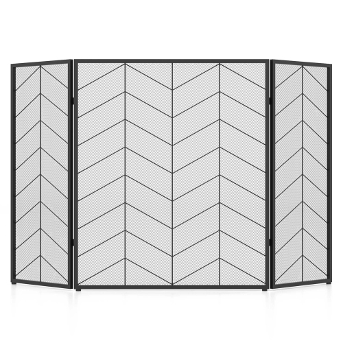 Costway 52 x 31 Inch Fireplace Screen 3-Panel Spark Guard with Chevron Herringbone Pattern