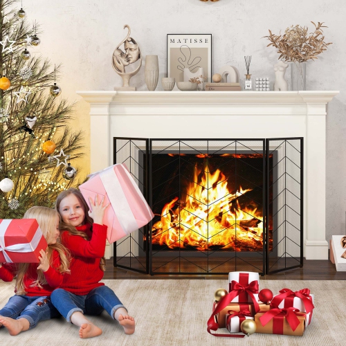 Pare-étincelles à 3 panneaux avec foyer de 52 x 31 po de Costway avec motif chevrons