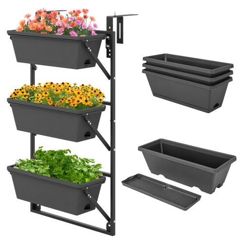 COSTWAY  Hanging Vertical Planter With 3 Planter Boxes & Detachable Hooks for Flowers