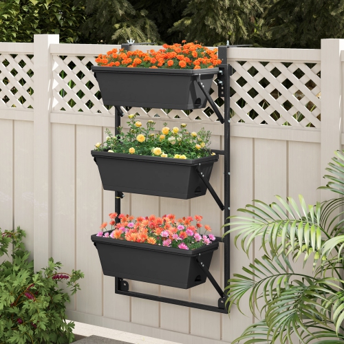 Costway Hanging Vertical Planter with 3 Planter Boxes & Detachable Hooks for Flowers