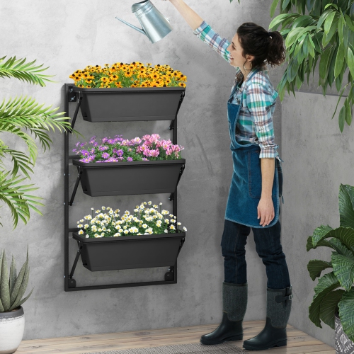 Costway Hanging Vertical Planter with 3 Planter Boxes & Detachable Hooks for Flowers