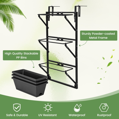 Costway Hanging Vertical Planter with 3 Planter Boxes & Detachable Hooks for Flowers